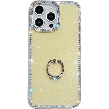 For iPhone 14 Pro Max Case with Ring Kickstand Rhinestone Edge TPU + PC IMD Phone Cover - TechGearPal