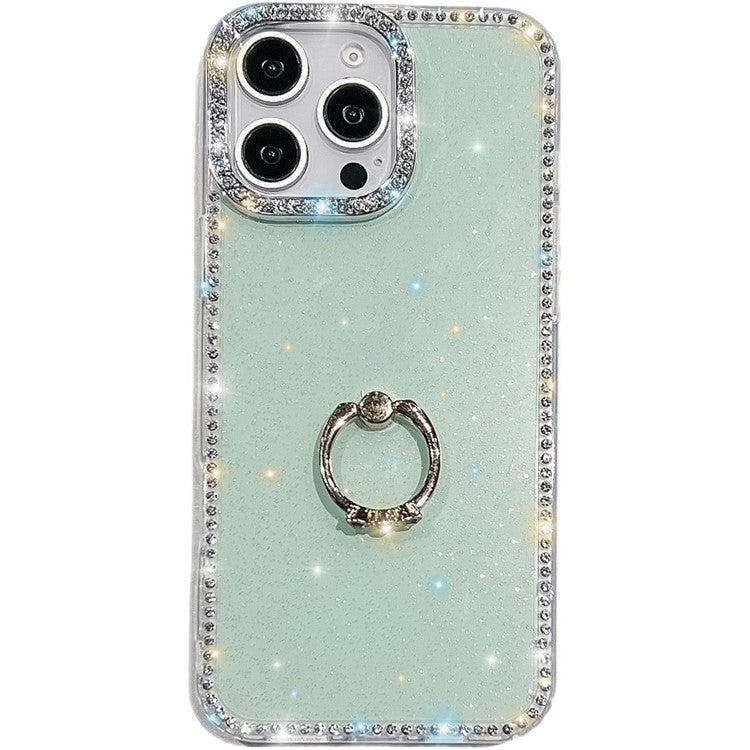 For iPhone 14 Pro Max Case with Ring Kickstand Rhinestone Edge TPU + PC IMD Phone Cover - TechGearPal