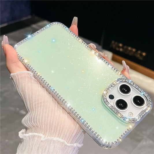For iPhone 14 Pro Max Case Rhinestone Edge Glitter Back TPU + PC IMD Phone Cover - TechGearPal