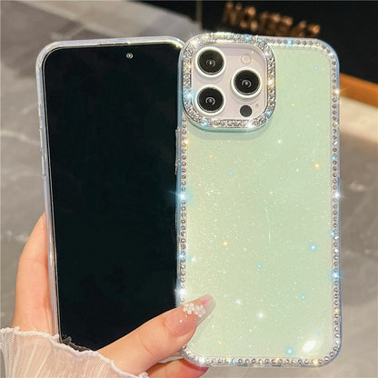 For iPhone 14 Pro Max Case Rhinestone Edge Glitter Back TPU + PC IMD Phone Cover - TechGearPal