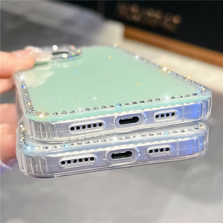 For iPhone 14 Pro Max Case Rhinestone Edge Glitter Back TPU + PC IMD Phone Cover - TechGearPal