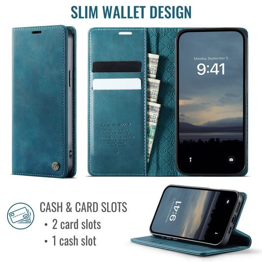 For iPhone 13 6.1 inch Case CASEME 033 Series RFID Blocking Wallet Stand Calf Texture Leather Phone Cover - TechGearPal