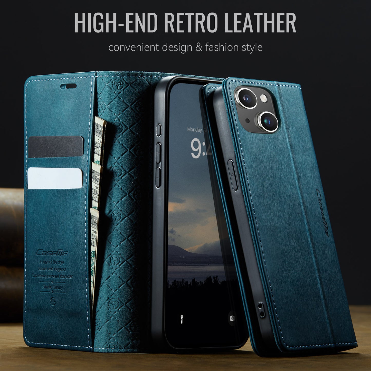 For iPhone 13 6.1 inch Case CASEME 033 Series RFID Blocking Wallet Stand Calf Texture Leather Phone Cover - TechGearPal
