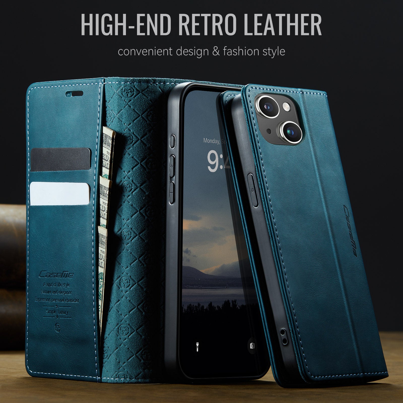 For iPhone 13 6.1 inch Case CASEME 033 Series RFID Blocking Wallet Stand Calf Texture Leather Phone Cover - TechGearPal