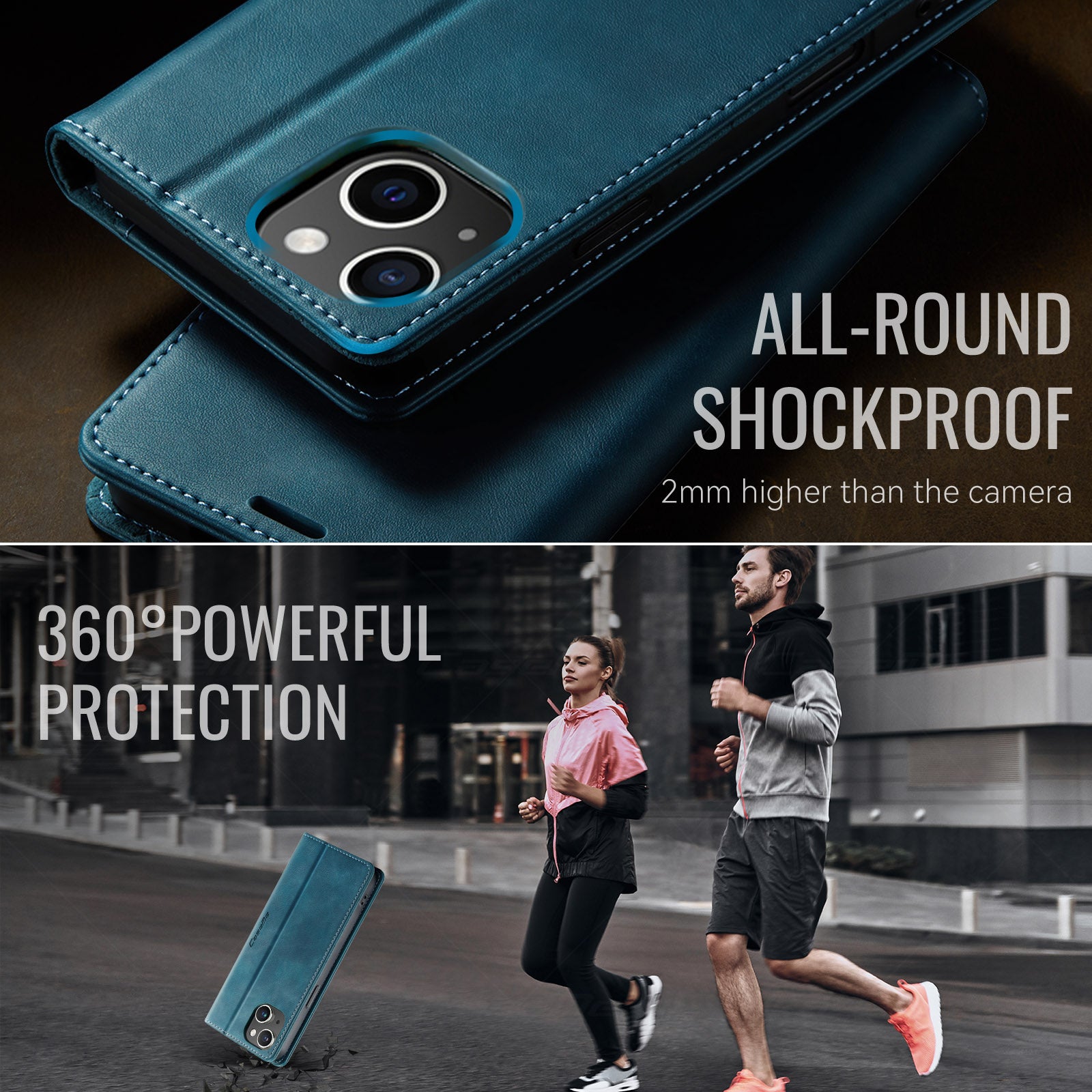 For iPhone 13 6.1 inch Case CASEME 033 Series RFID Blocking Wallet Stand Calf Texture Leather Phone Cover - TechGearPal
