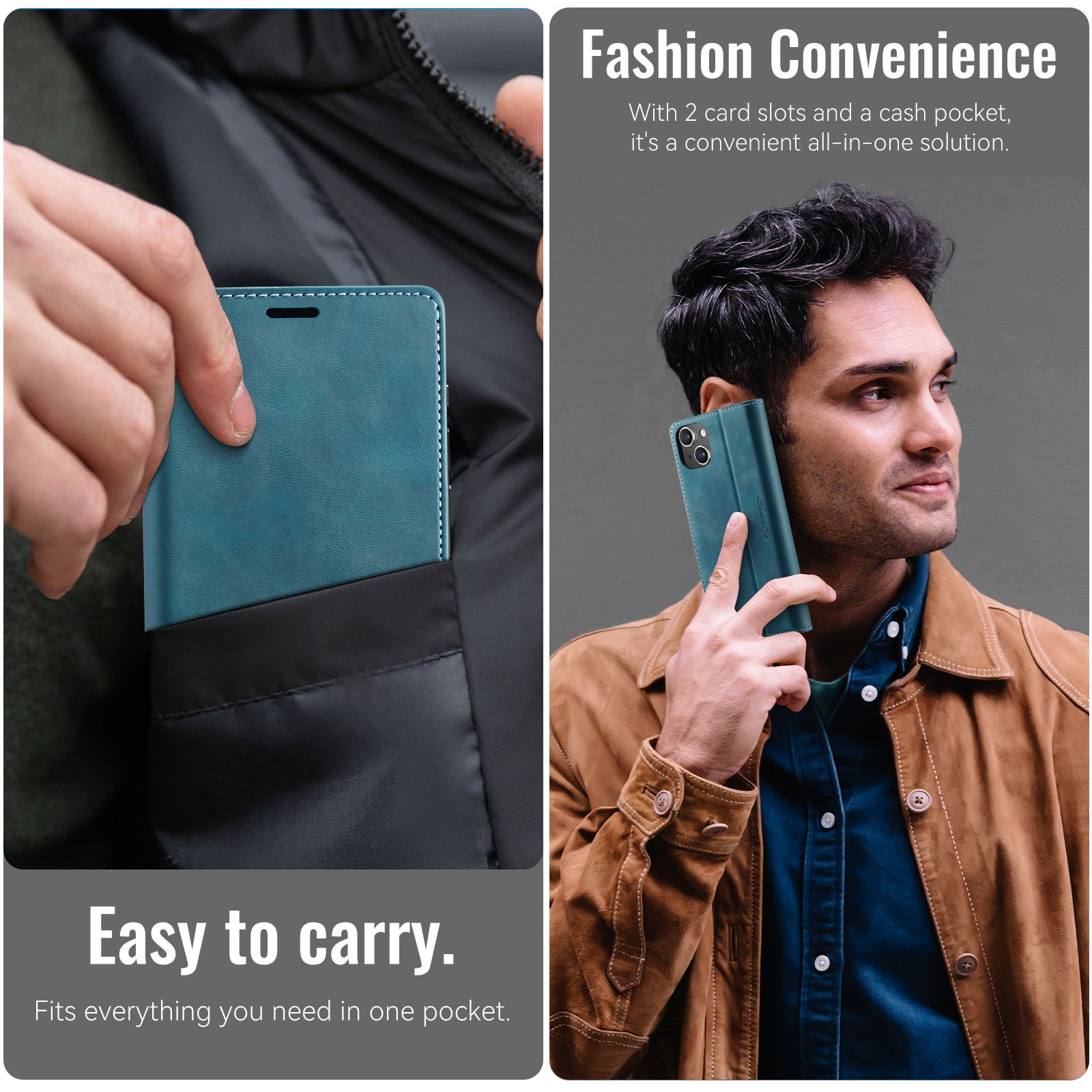 For iPhone 13 6.1 inch Case CASEME 033 Series RFID Blocking Wallet Stand Calf Texture Leather Phone Cover - TechGearPal