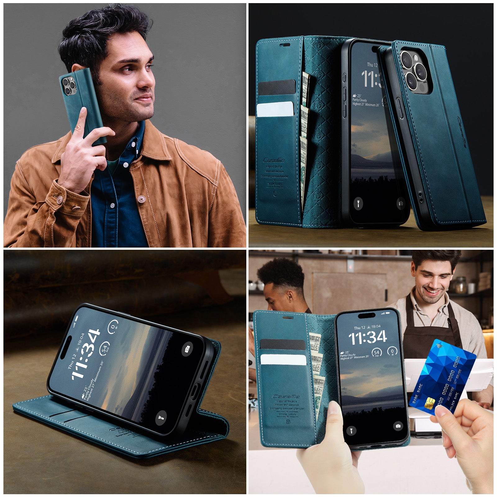 For iPhone 13 Pro Max 6.7 inch Case CASEME 033 Series RFID Blocking Wallet Stand Calf Texture Leather Phone Cover - TechGearPal