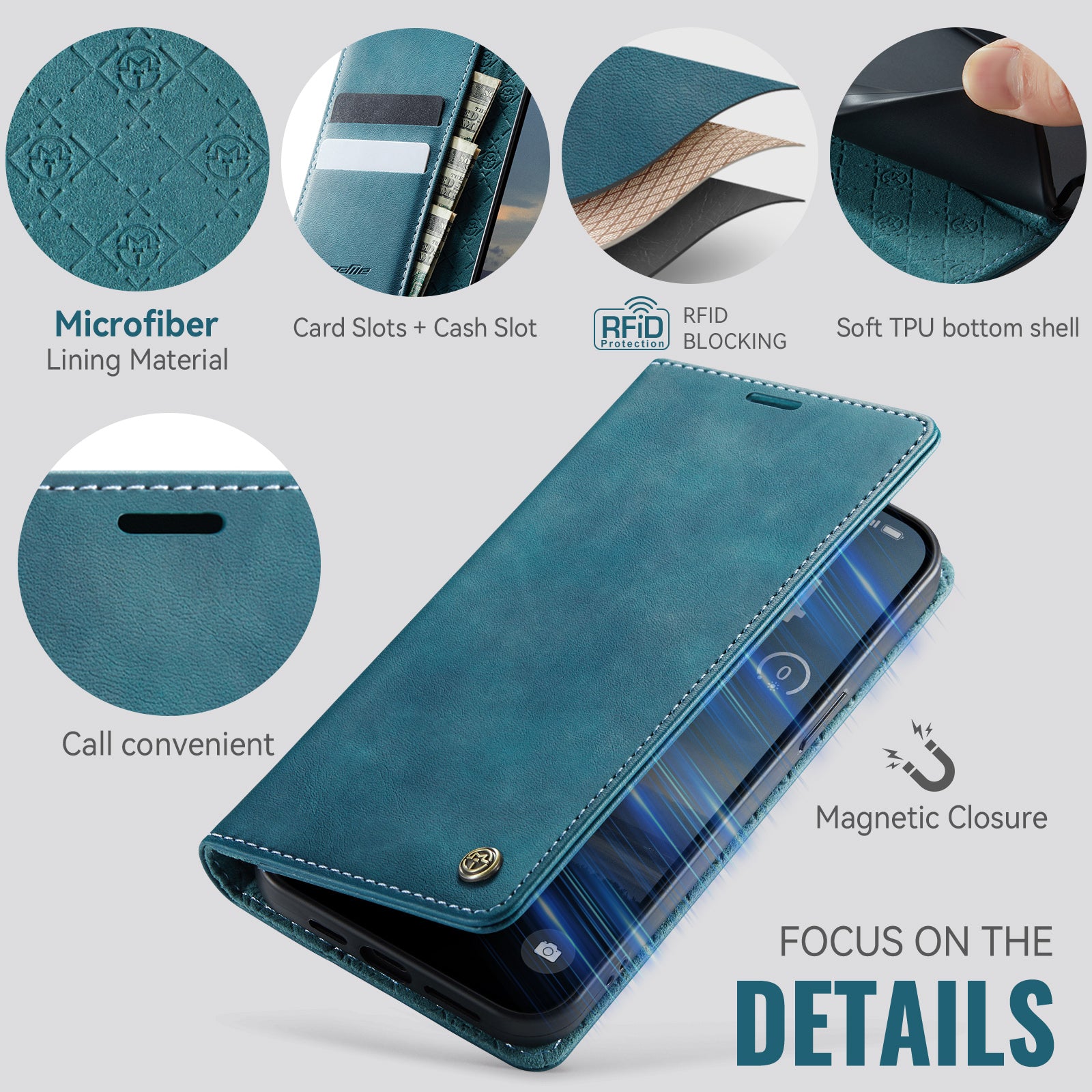 For iPhone 13 Pro Max 6.7 inch Case CASEME 033 Series RFID Blocking Wallet Stand Calf Texture Leather Phone Cover - TechGearPal