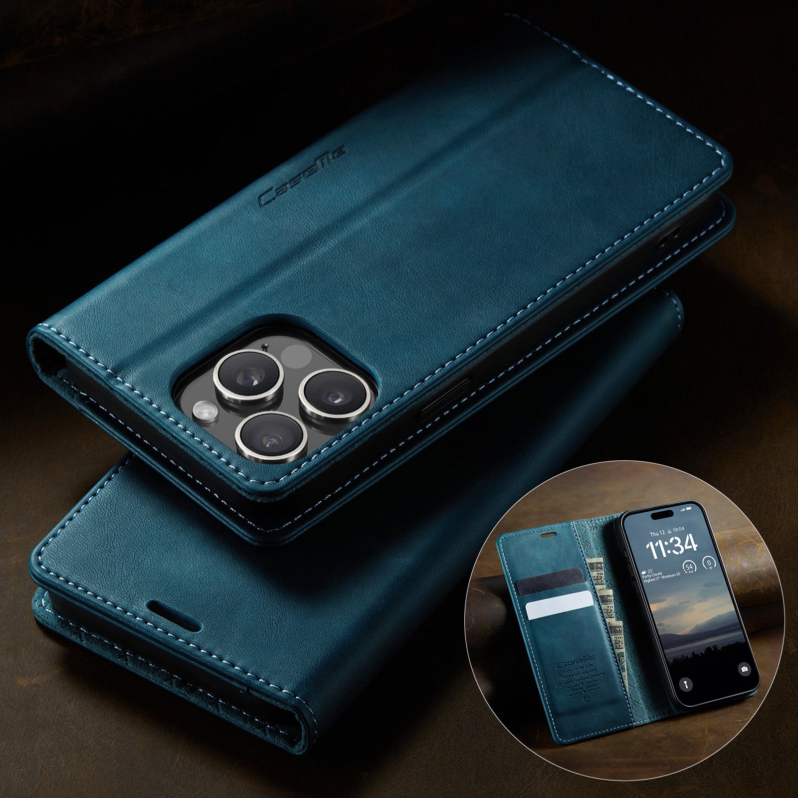 For iPhone 13 Pro 6.1 inch Case CASEME 033 Series RFID Blocking Wallet Stand Calf Texture Leather Phone Cover - TechGearPal