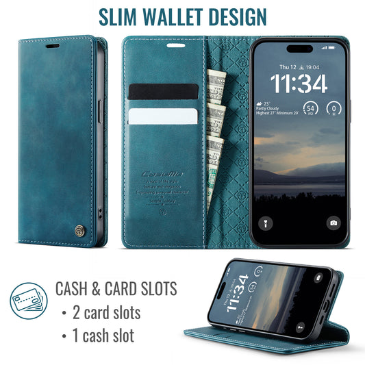 For iPhone 13 Pro 6.1 inch Case CASEME 033 Series RFID Blocking Wallet Stand Calf Texture Leather Phone Cover - TechGearPal