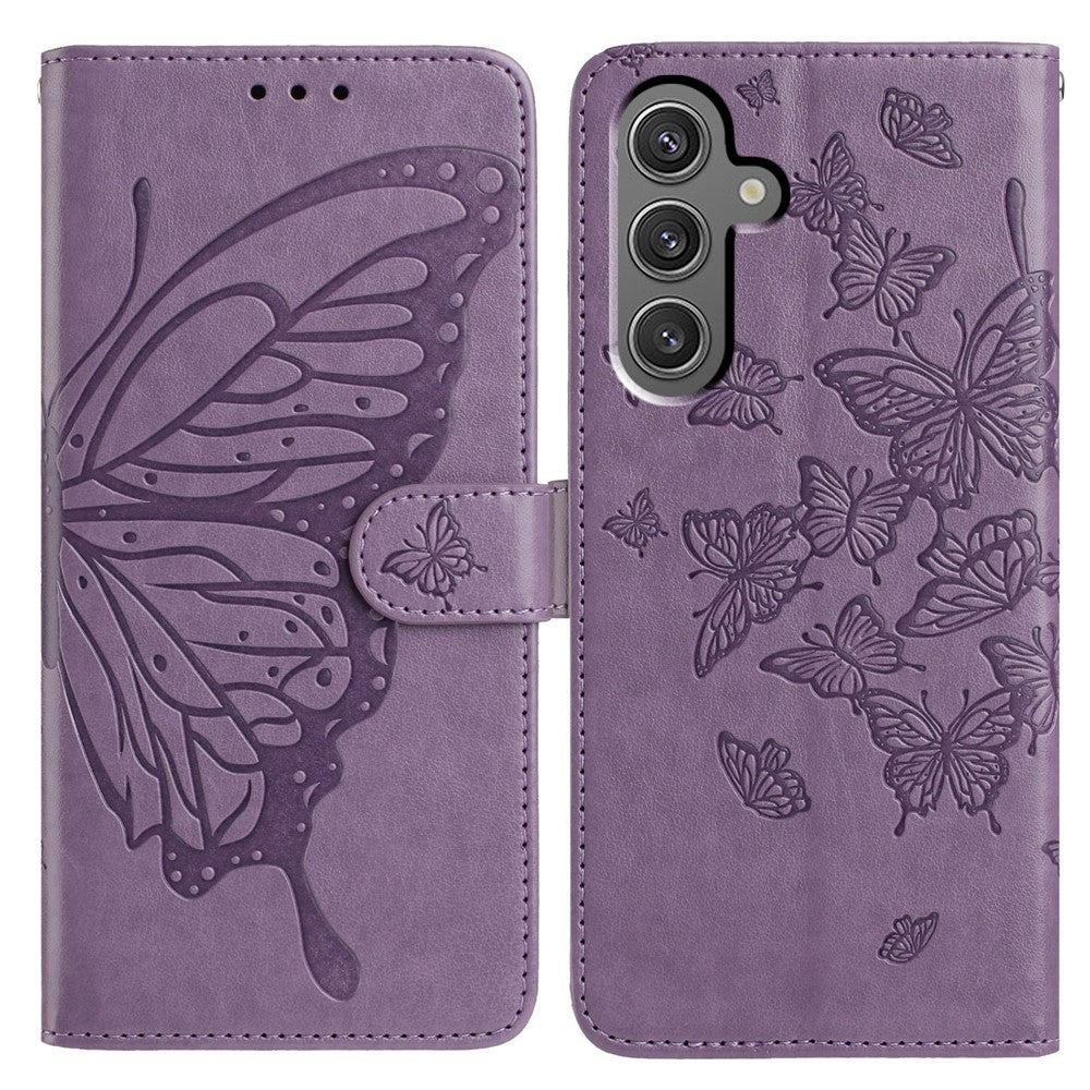 For Samsung Galaxy A56 5G Case Butterfly Imprinted Wallet Stand PU Leather Flip Phone Cover with Strap