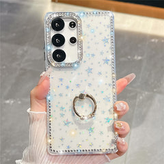 For Samsung Galaxy S25 Ultra Case with Ring Kickstand Rhinestone Edge TPU + PC IMD Phone Cover