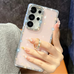 For Samsung Galaxy S25 Ultra Case with Ring Kickstand Rhinestone Edge TPU + PC IMD Phone Cover