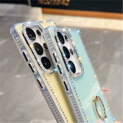 For Samsung Galaxy S25 Ultra Case with Ring Kickstand Rhinestone Edge TPU + PC IMD Phone Cover