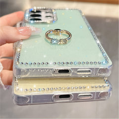 For Samsung Galaxy S25 Ultra Case with Ring Kickstand Rhinestone Edge TPU + PC IMD Phone Cover