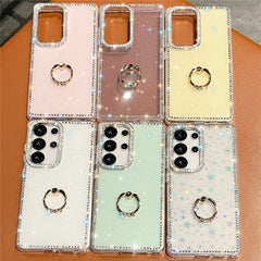 For Samsung Galaxy S25 Ultra Case with Ring Kickstand Rhinestone Edge TPU + PC IMD Phone Cover