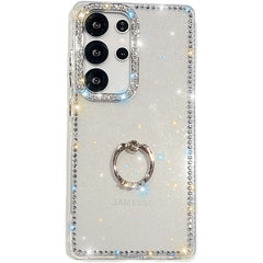 For Samsung Galaxy S25 Ultra Case with Ring Kickstand Rhinestone Edge TPU + PC IMD Phone Cover