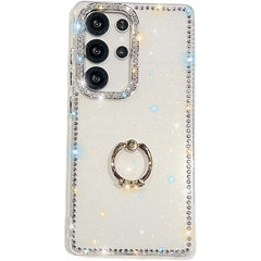 For Samsung Galaxy S25 Ultra Case with Ring Kickstand Rhinestone Edge TPU + PC IMD Phone Cover