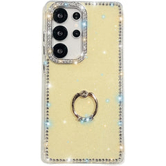 For Samsung Galaxy S25 Ultra Case with Ring Kickstand Rhinestone Edge TPU + PC IMD Phone Cover