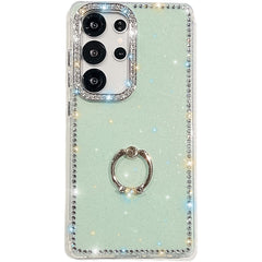 For Samsung Galaxy S25 Ultra Case with Ring Kickstand Rhinestone Edge TPU + PC IMD Phone Cover