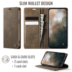 For iPhone 14 Case CASEME 033 Series RFID Blocking Wallet Stand Calf Texture Leather Phone Cover - TechGearPal