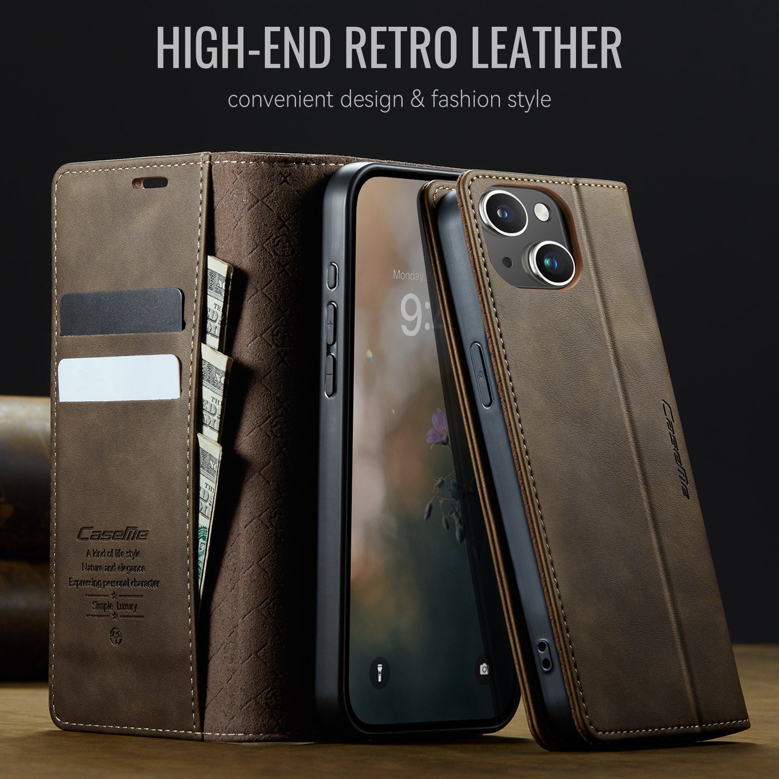 For iPhone 14 Case CASEME 033 Series RFID Blocking Wallet Stand Calf Texture Leather Phone Cover - TechGearPal
