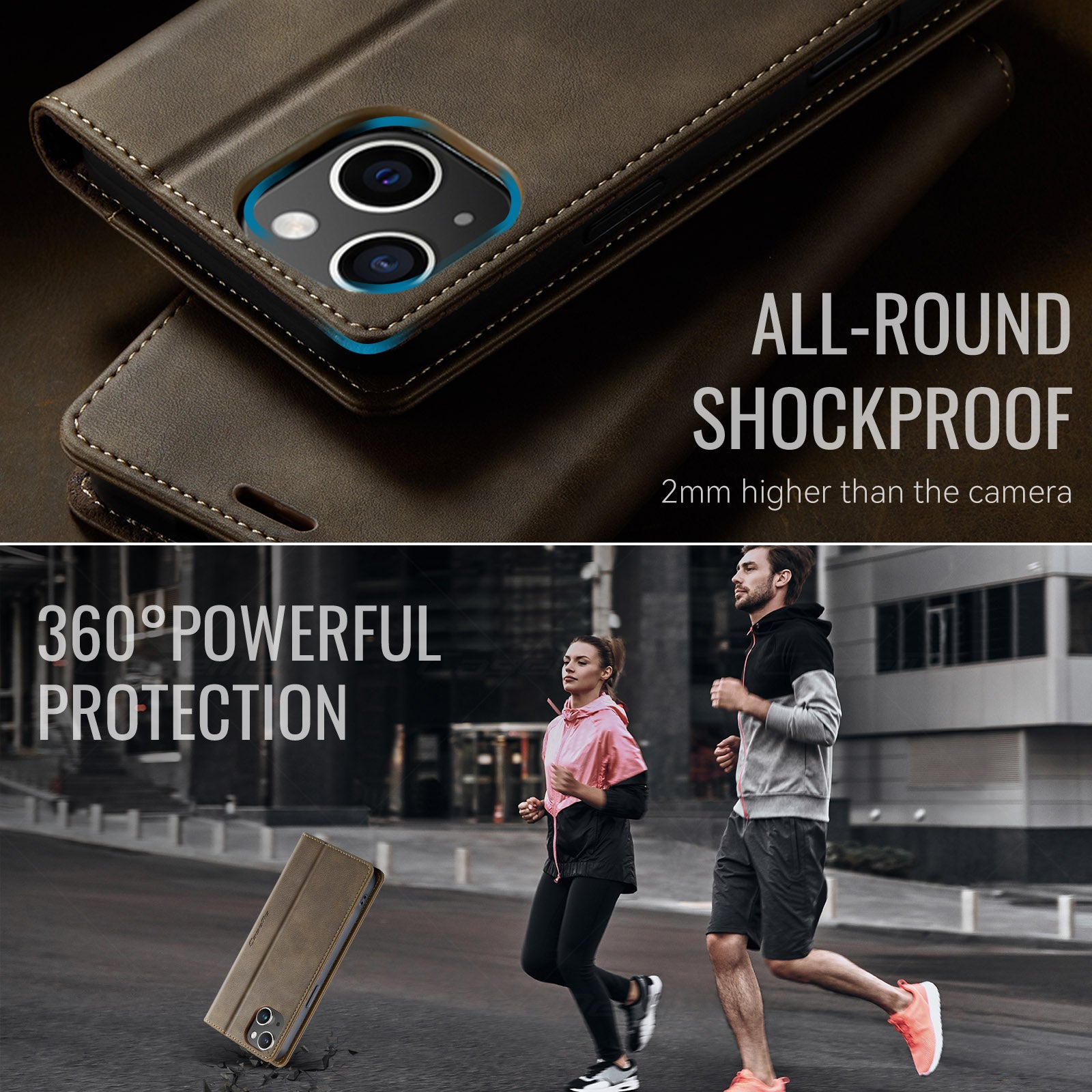 For iPhone 14 Case CASEME 033 Series RFID Blocking Wallet Stand Calf Texture Leather Phone Cover - TechGearPal