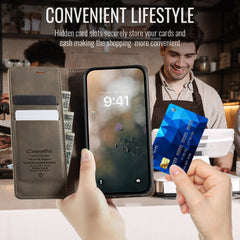For iPhone 14 Case CASEME 033 Series RFID Blocking Wallet Stand Calf Texture Leather Phone Cover - TechGearPal
