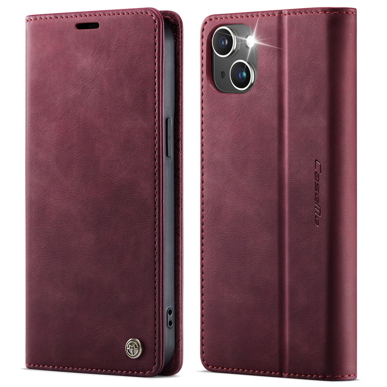 For iPhone 14 Case CASEME 033 Series RFID Blocking Wallet Stand Calf Texture Leather Phone Cover - TechGearPal