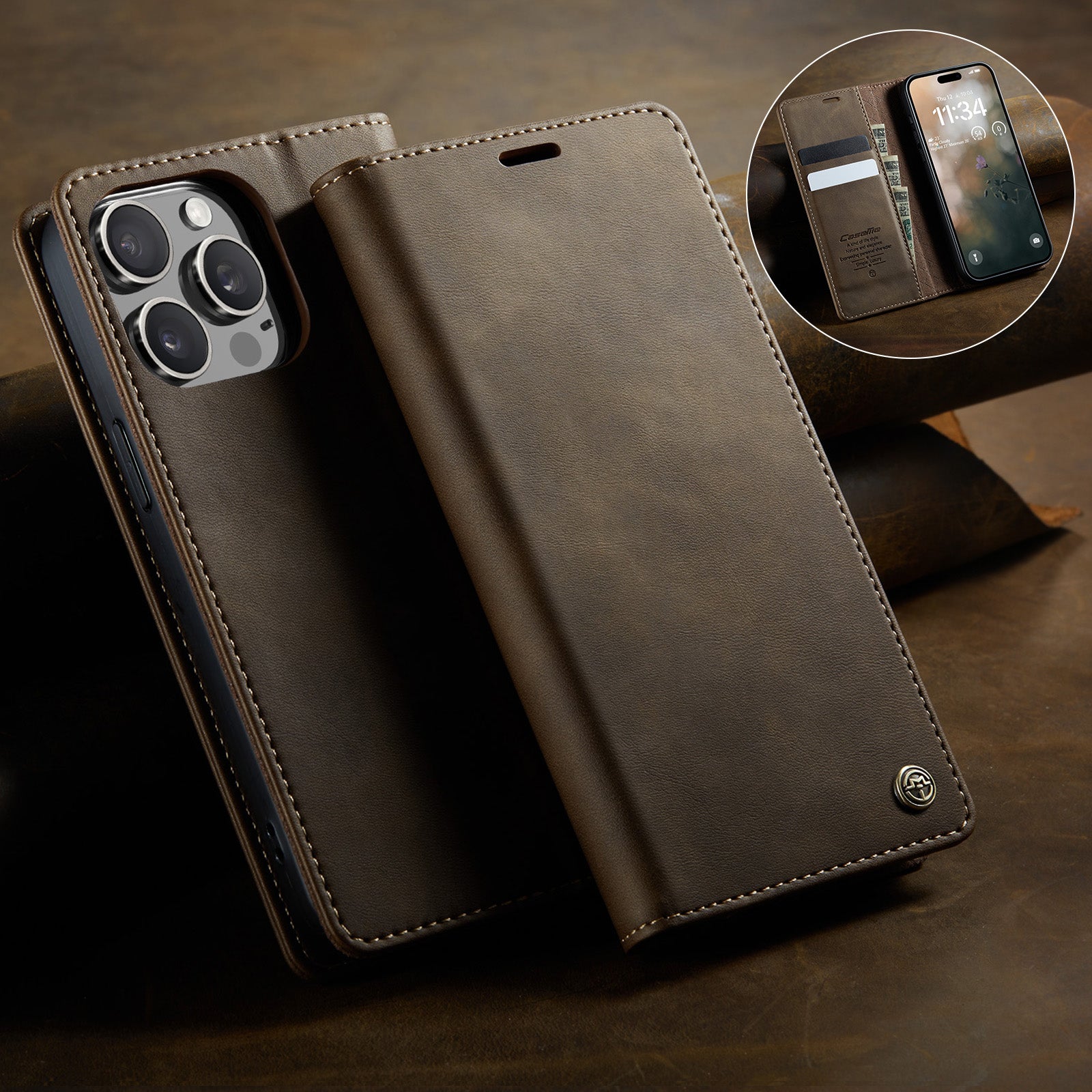 For iPhone 14 Pro Max Case CASEME 033 Series RFID Blocking Wallet Stand Calf Texture Leather Phone Cover - TechGearPal