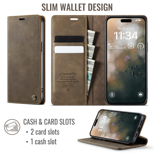 For iPhone 14 Pro Max Case CASEME 033 Series RFID Blocking Wallet Stand Calf Texture Leather Phone Cover - TechGearPal