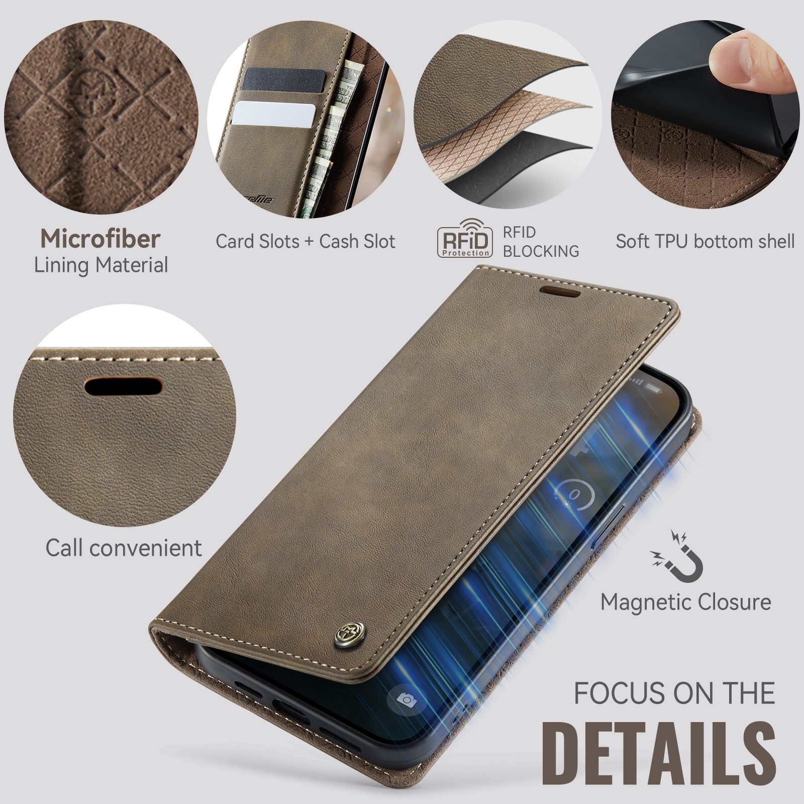For iPhone 14 Pro Max Case CASEME 033 Series RFID Blocking Wallet Stand Calf Texture Leather Phone Cover - TechGearPal