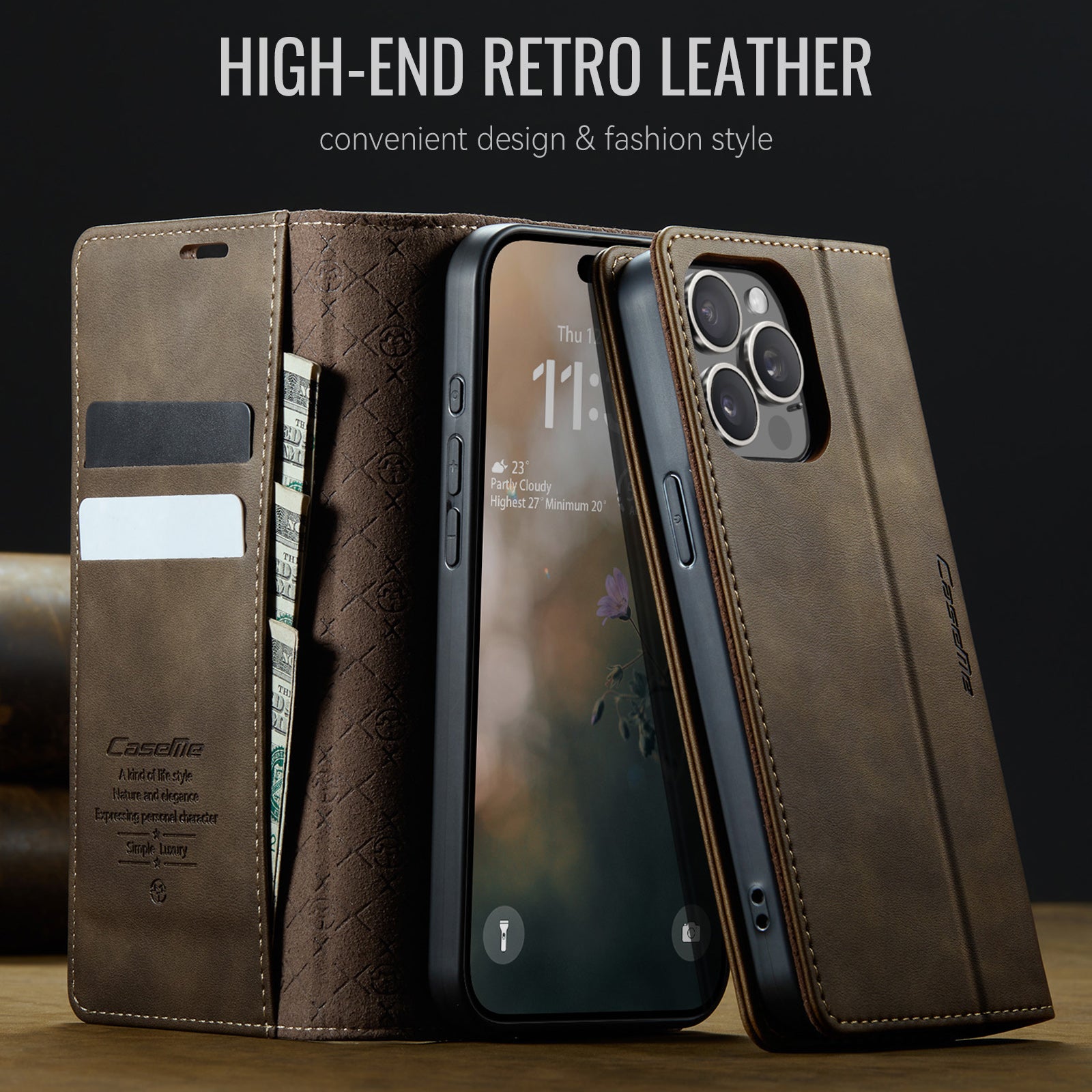 For iPhone 14 Pro Max Case CASEME 033 Series RFID Blocking Wallet Stand Calf Texture Leather Phone Cover - TechGearPal