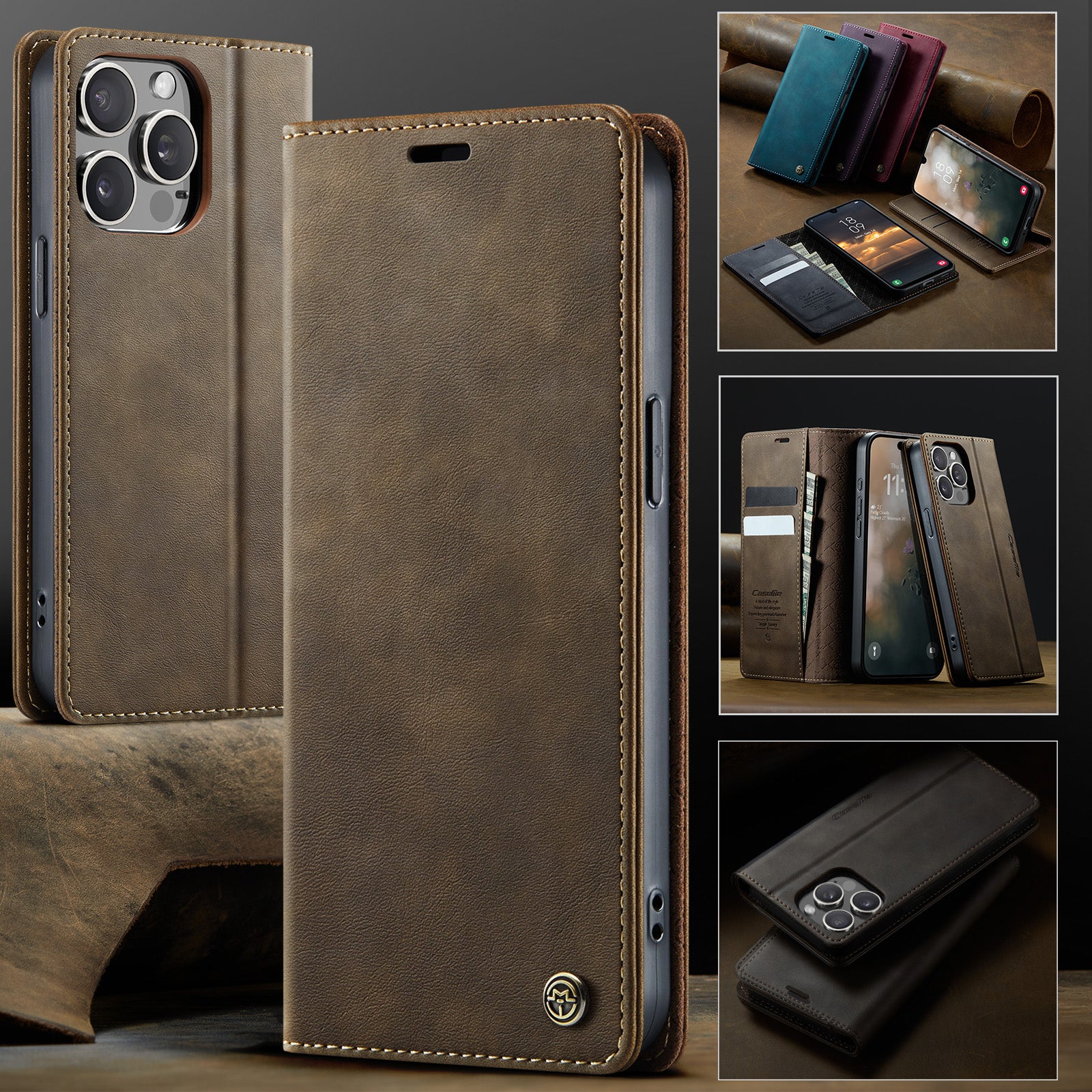For iPhone 14 Pro Max Case CASEME 033 Series RFID Blocking Wallet Stand Calf Texture Leather Phone Cover - TechGearPal
