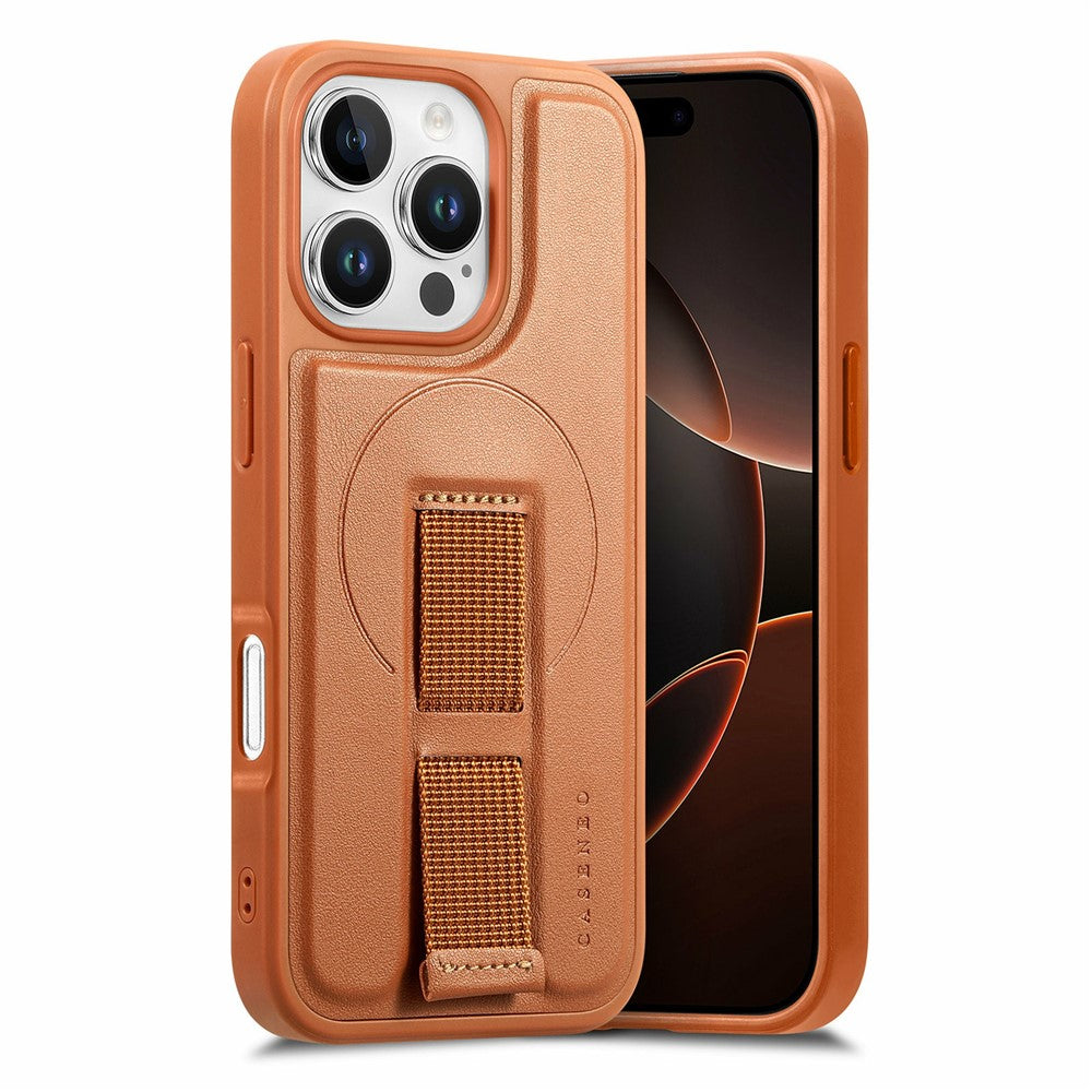 CASENEO For iPhone 16 Pro Max Magnetic Case Hand Strap Design PU Leather + PC Phone Cover - TechGearPal