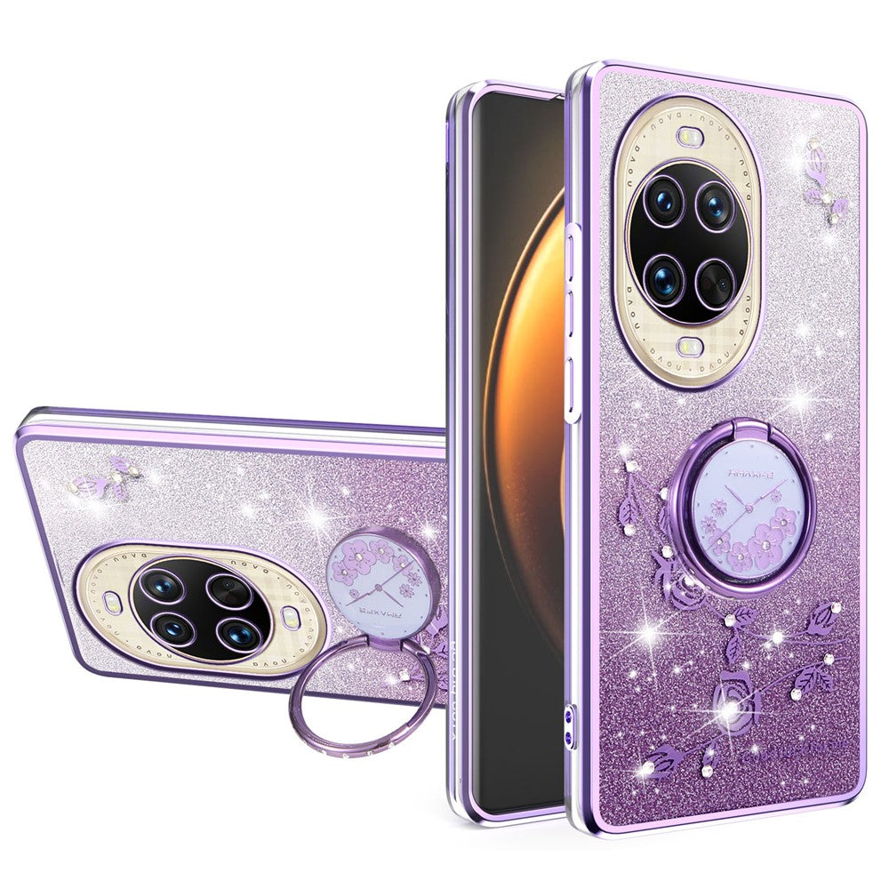 KADEM For Huawei nova 14 Ultra 5G Case Ring Kickstand TPU Flowers Phone Cover Gradient Glitter