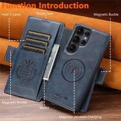 SUTENI Q-07 For Samsung Galaxy S23 Ultra Case Magnetic Color Splicing Cowhide Texture Leather Cover