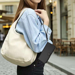 For iPhone 16 Pro Leather Case Wallet Stand Phone Cover with Wrist Strap