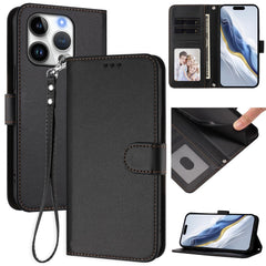 For iPhone 16 Pro Leather Case Wallet Stand Phone Cover with Wrist Strap