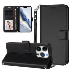 For iPhone 16 Pro Leather Case Wallet Stand Phone Cover with Wrist Strap
