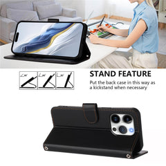 For iPhone 16 Pro Leather Case Wallet Stand Phone Cover with Wrist Strap