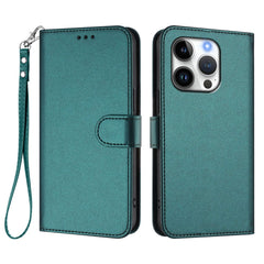 For iPhone 16 Pro Leather Case Wallet Stand Phone Cover with Wrist Strap