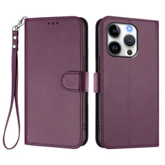 For iPhone 16 Pro Leather Case Wallet Stand Phone Cover with Wrist Strap