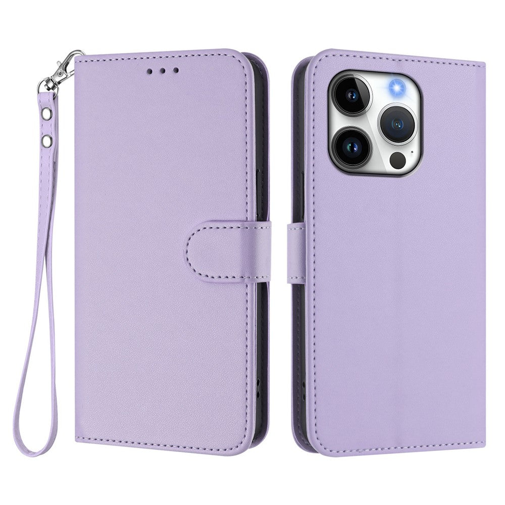 For iPhone 16 Pro Leather Case Wallet Stand Phone Cover with Wrist Strap