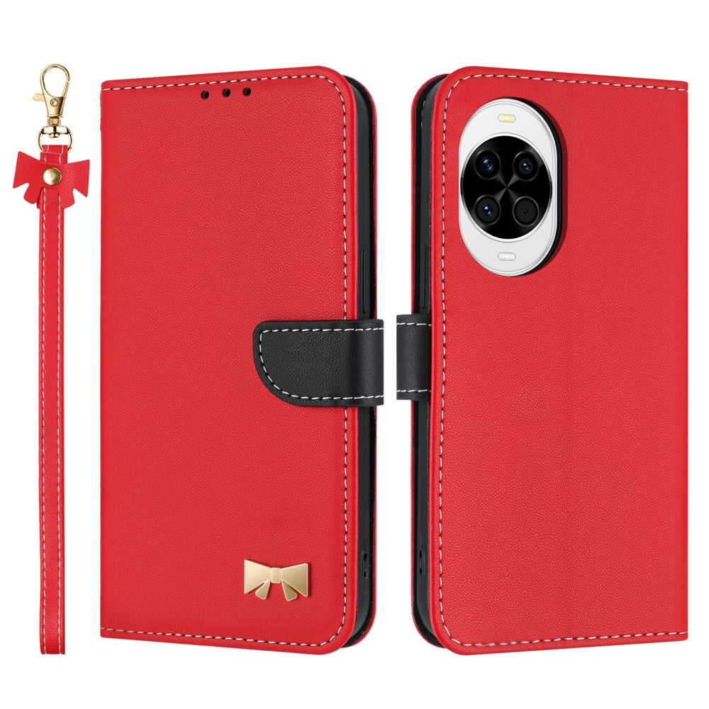 Étui portefeuille en cuir avec dragonne pour Huawei Nova 14 5G, motif nœud papillon 