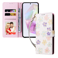 For Samsung Galaxy A17 5G / A26 5G Case RFID Blocking Flower Leather Phone Cover with Wrist Strap