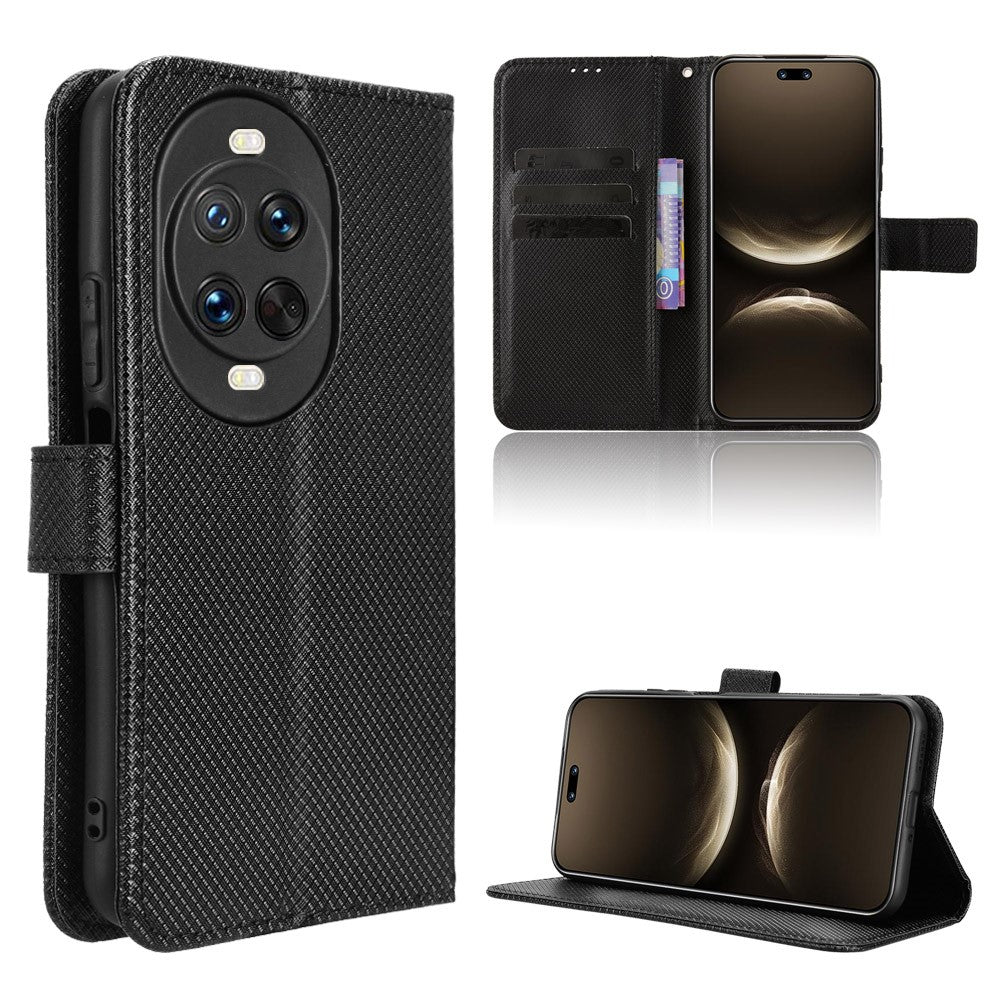 Für Huawei nova 14 Ultra 5G Leder-Brieftaschenhülle mit Riemen Diamanttextur-Telefonabdeckung 