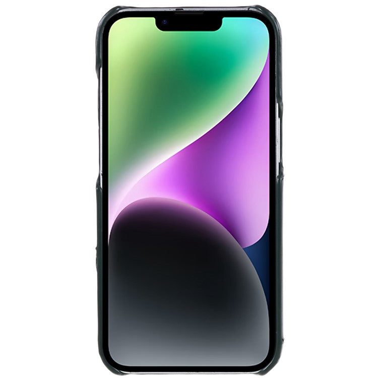 FIERRE SHANN For iPhone 14 Plus Ring Kickstand Protective Case Genuine Leather+PU Leather+PC Anti-drop Phone Back Cover with Card Slo - TechGearPal