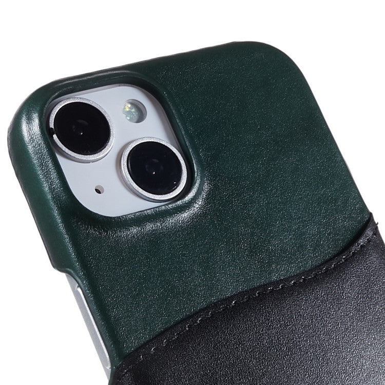 FIERRE SHANN For iPhone 14 Plus Ring Kickstand Protective Case Genuine Leather+PU Leather+PC Anti-drop Phone Back Cover with Card Slo - TechGearPal