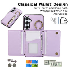 For Samsung Galaxy A36 5G Leather Back Cover Zipper Wallet Kickstand Phone Case with Shoulder Strap